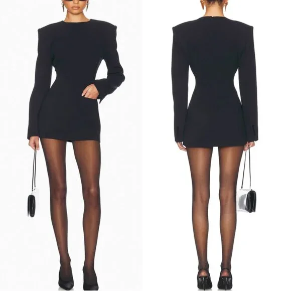 BEST Helsa The Heavy Crepe Suit Mini Dress XSmall Black Minimalist Cocktail - Picture 3 of 13